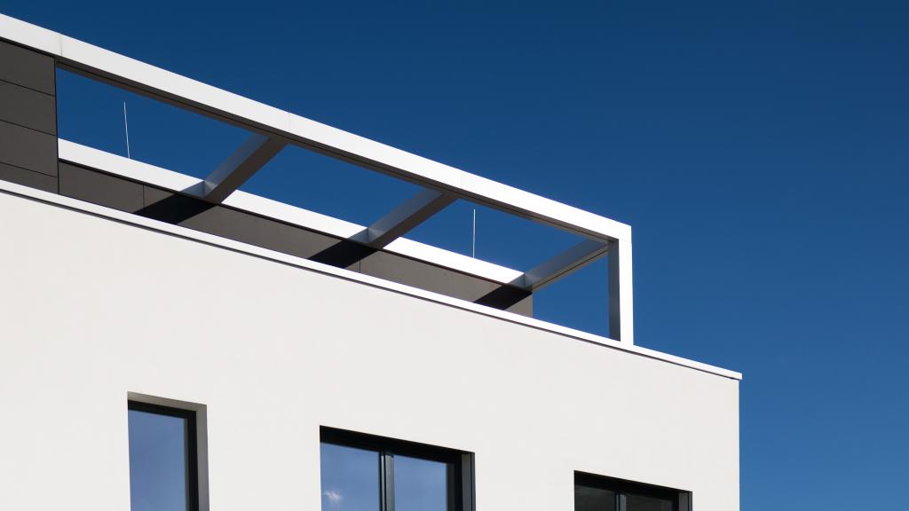 Close-up of the attic of the roof of the Optirent administration building 