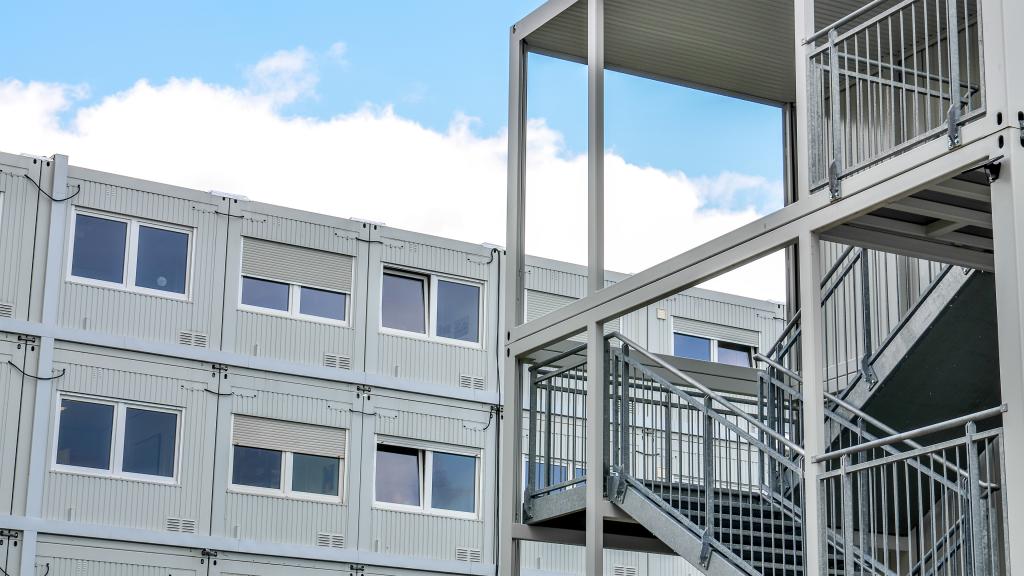 Detail of a container building with emergency staircase of the OPTILine series