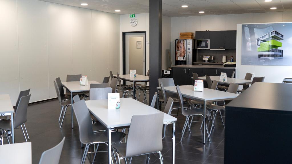 Canteen with break room in the technical office building at SÄBU Morsbach GmbH