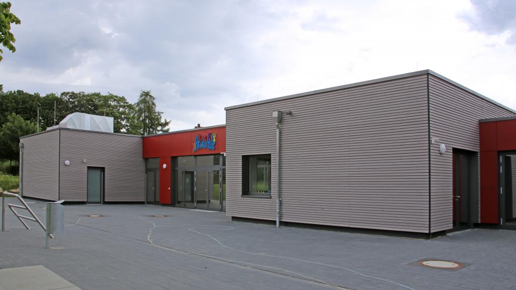 Fassade der modularen Heideschule Ganztagsschule Schwerte
