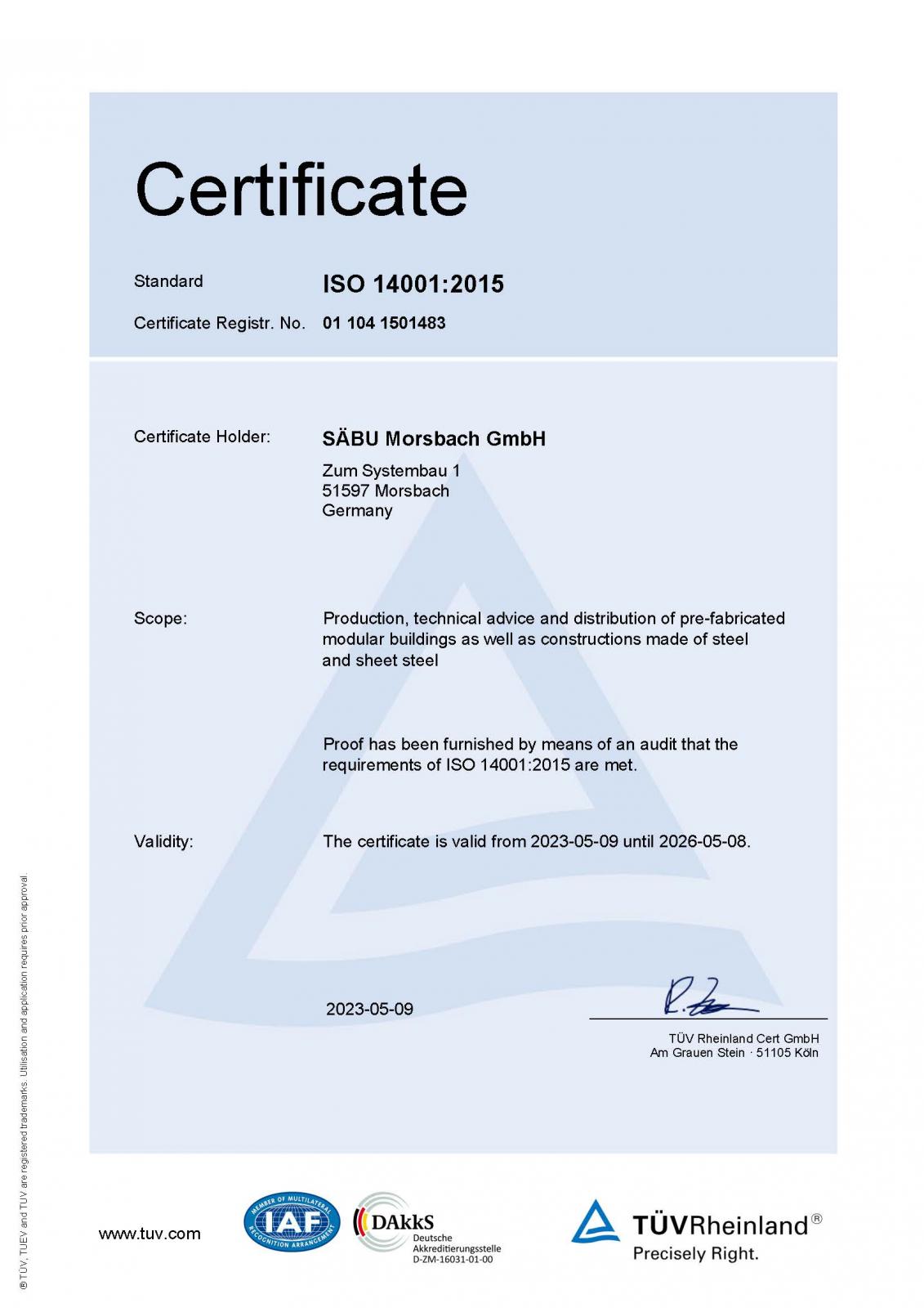 TÜV ISO 14001 Certificate