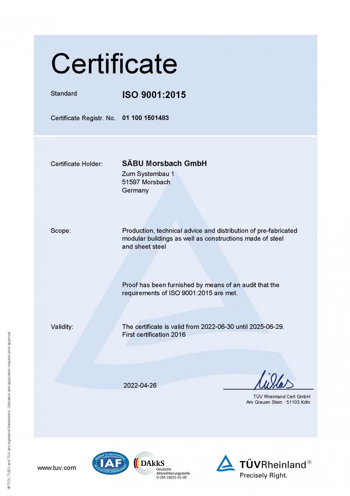 TÜV ISO 9001 Certificate